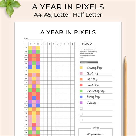Year In Pixels Printable